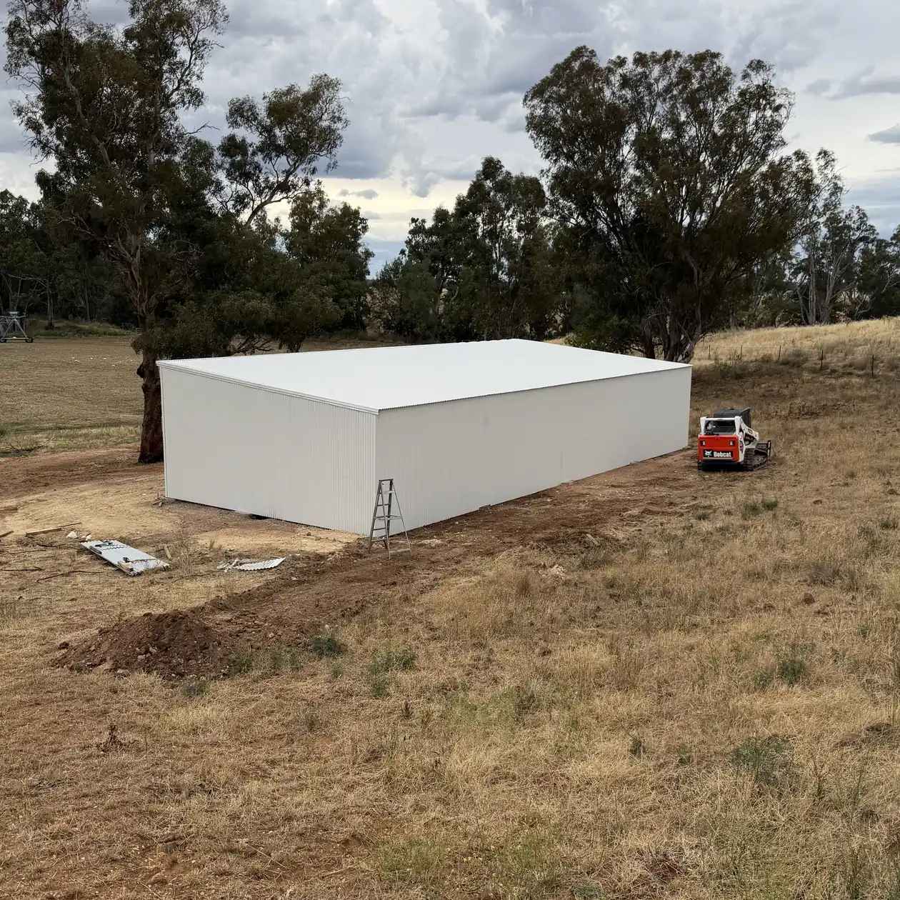 New metal clad building on a rural property